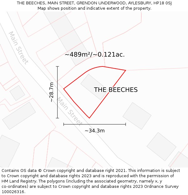 THE BEECHES, MAIN STREET, GRENDON UNDERWOOD, AYLESBURY, HP18 0SJ: Plot and title map