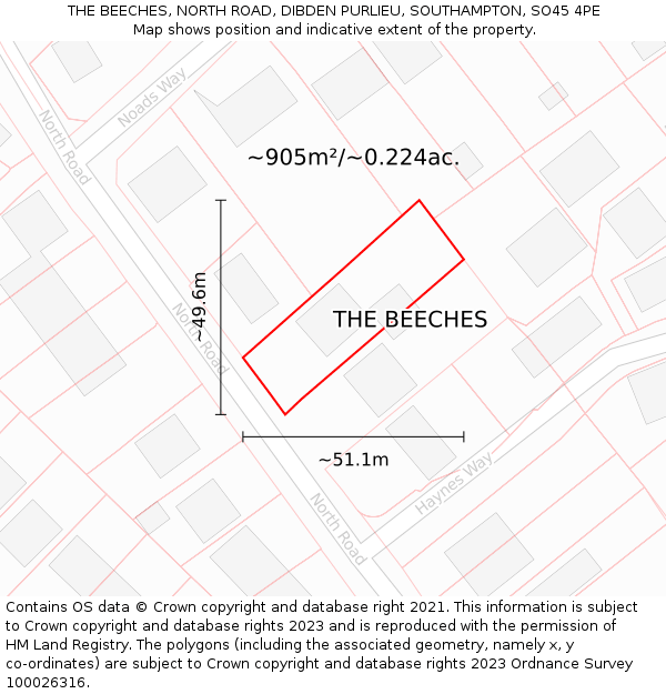 THE BEECHES, NORTH ROAD, DIBDEN PURLIEU, SOUTHAMPTON, SO45 4PE: Plot and title map