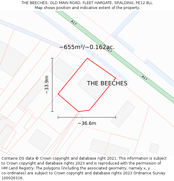 THE BEECHES, OLD MAIN ROAD, FLEET HARGATE, SPALDING, PE12 8LL: Plot and title map