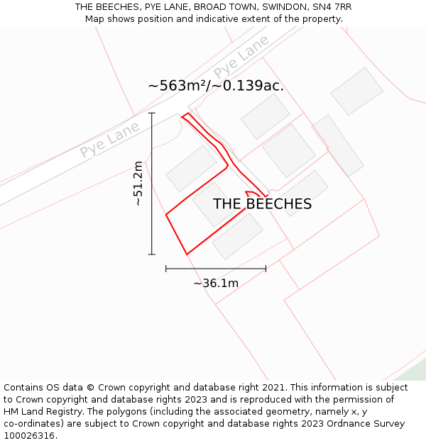 THE BEECHES, PYE LANE, BROAD TOWN, SWINDON, SN4 7RR: Plot and title map