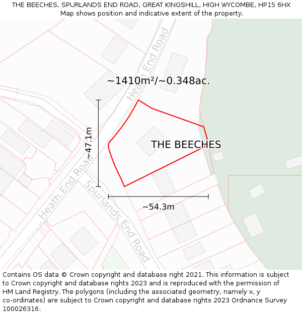 THE BEECHES, SPURLANDS END ROAD, GREAT KINGSHILL, HIGH WYCOMBE, HP15 6HX: Plot and title map