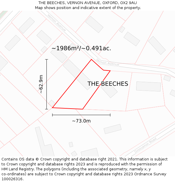 THE BEECHES, VERNON AVENUE, OXFORD, OX2 9AU: Plot and title map
