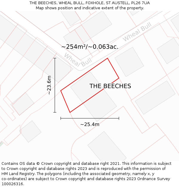 THE BEECHES, WHEAL BULL, FOXHOLE, ST AUSTELL, PL26 7UA: Plot and title map