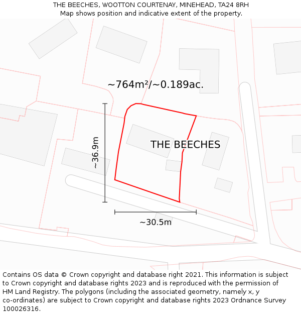 THE BEECHES, WOOTTON COURTENAY, MINEHEAD, TA24 8RH: Plot and title map