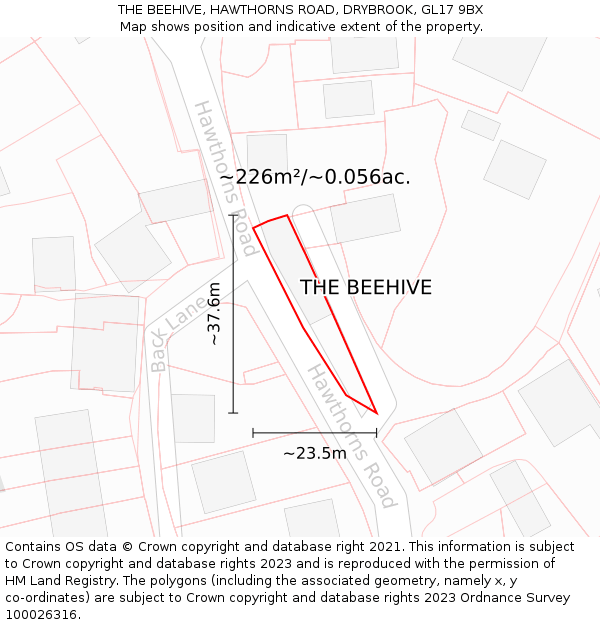 THE BEEHIVE, HAWTHORNS ROAD, DRYBROOK, GL17 9BX: Plot and title map