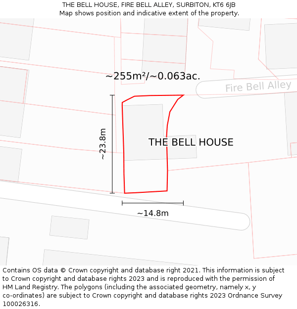 THE BELL HOUSE, FIRE BELL ALLEY, SURBITON, KT6 6JB: Plot and title map