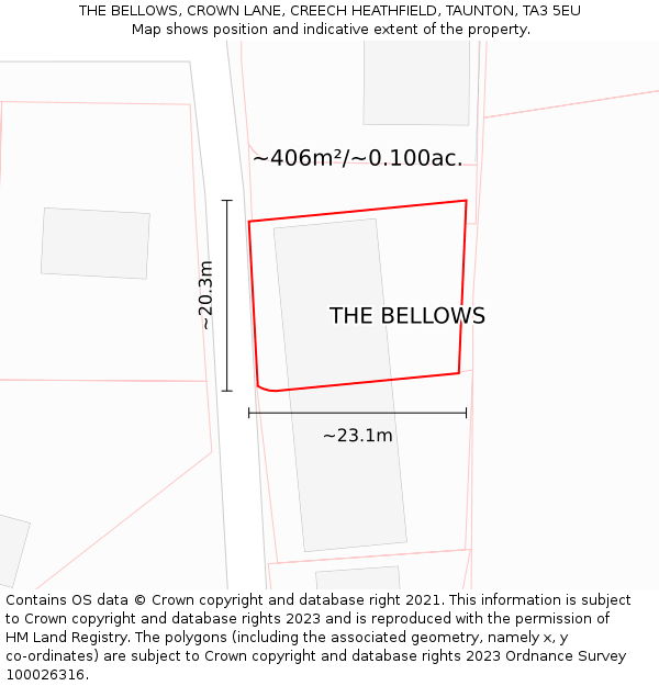 THE BELLOWS, CROWN LANE, CREECH HEATHFIELD, TAUNTON, TA3 5EU: Plot and title map