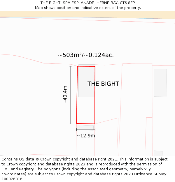 THE BIGHT, SPA ESPLANADE, HERNE BAY, CT6 8EP: Plot and title map