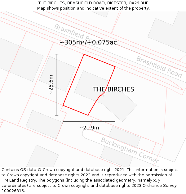 THE BIRCHES, BRASHFIELD ROAD, BICESTER, OX26 3HF: Plot and title map