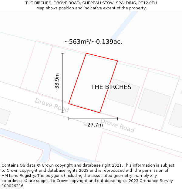 THE BIRCHES, DROVE ROAD, SHEPEAU STOW, SPALDING, PE12 0TU: Plot and title map