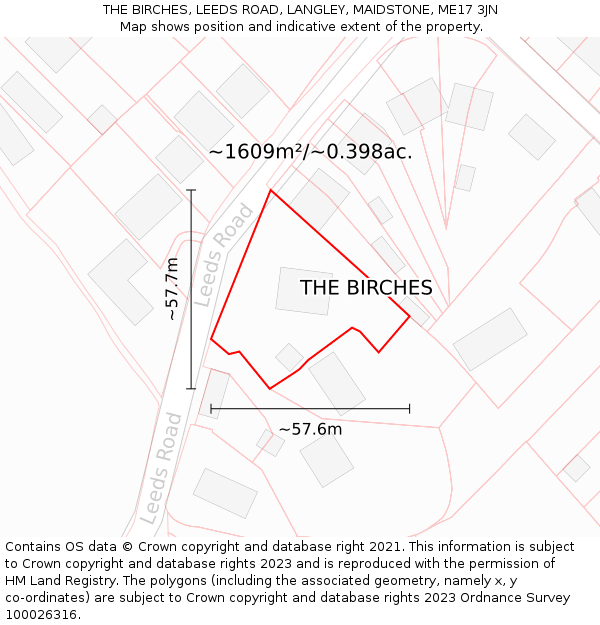THE BIRCHES, LEEDS ROAD, LANGLEY, MAIDSTONE, ME17 3JN: Plot and title map