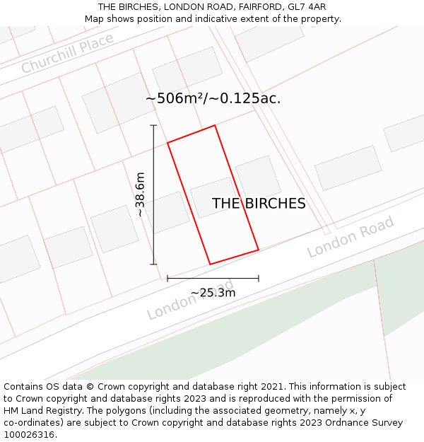 THE BIRCHES, LONDON ROAD, FAIRFORD, GL7 4AR: Plot and title map