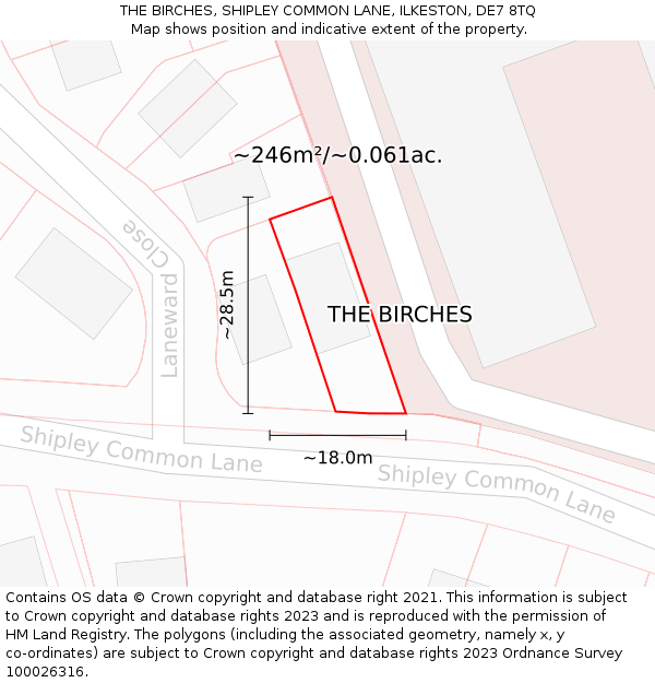 THE BIRCHES, SHIPLEY COMMON LANE, ILKESTON, DE7 8TQ: Plot and title map