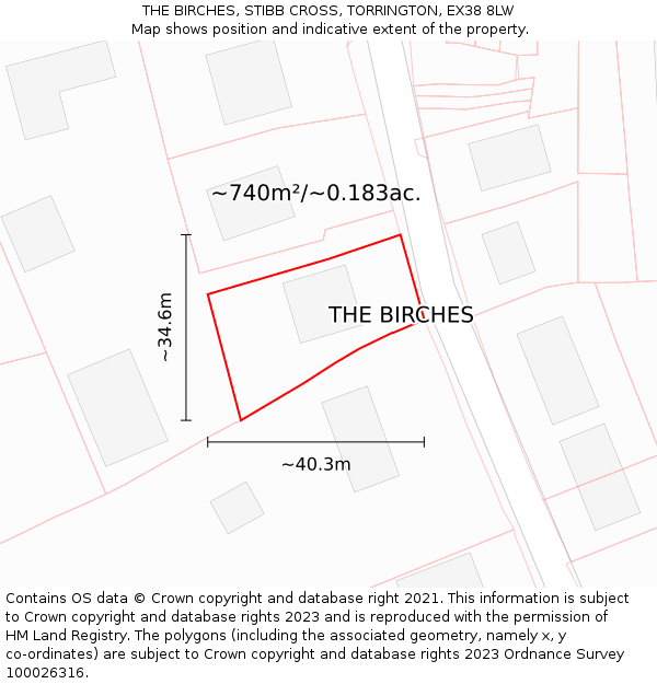 THE BIRCHES, STIBB CROSS, TORRINGTON, EX38 8LW: Plot and title map