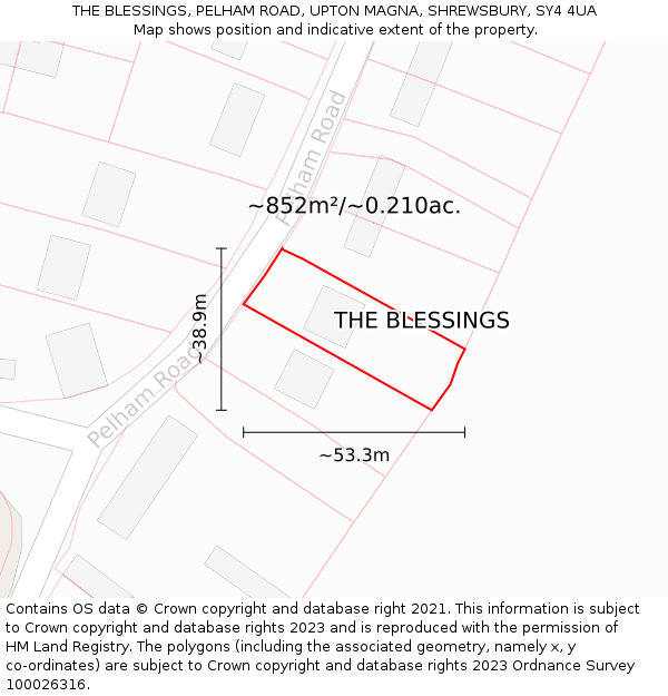 THE BLESSINGS, PELHAM ROAD, UPTON MAGNA, SHREWSBURY, SY4 4UA: Plot and title map