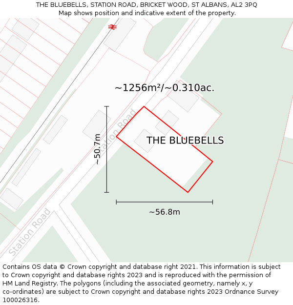 THE BLUEBELLS, STATION ROAD, BRICKET WOOD, ST ALBANS, AL2 3PQ: Plot and title map