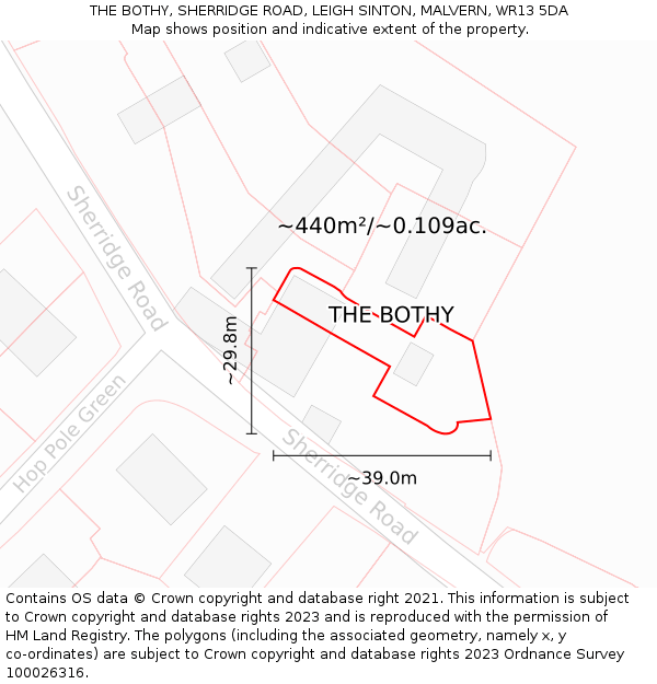 THE BOTHY, SHERRIDGE ROAD, LEIGH SINTON, MALVERN, WR13 5DA: Plot and title map