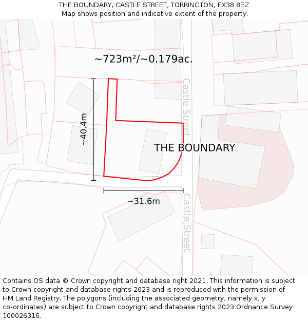 THE BOUNDARY, CASTLE STREET, TORRINGTON, EX38 8EZ: Plot and title map