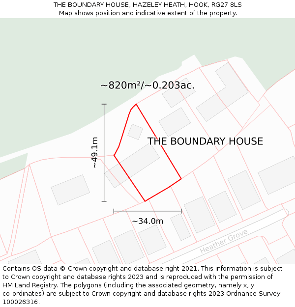 THE BOUNDARY HOUSE, HAZELEY HEATH, HOOK, RG27 8LS: Plot and title map