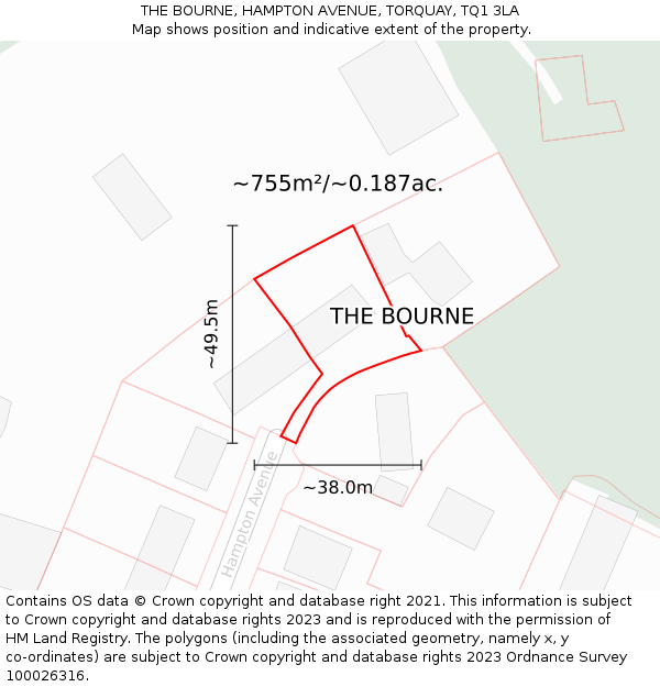 THE BOURNE, HAMPTON AVENUE, TORQUAY, TQ1 3LA: Plot and title map