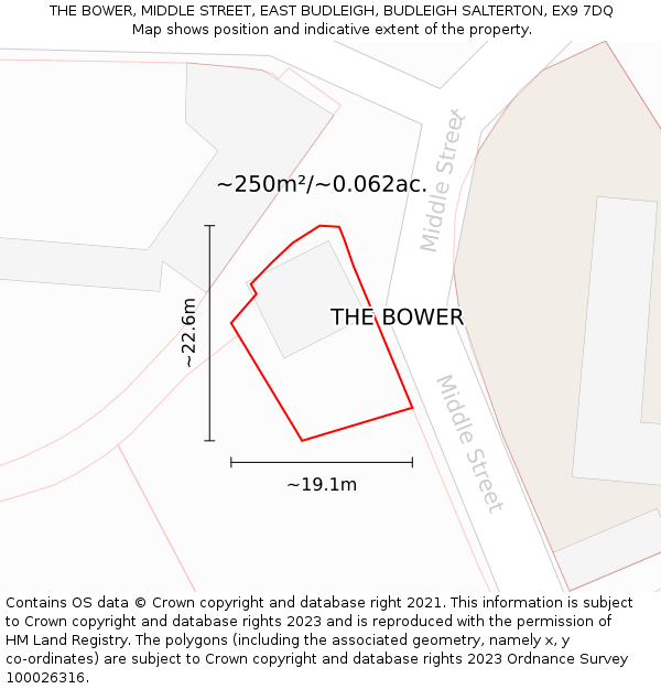 THE BOWER, MIDDLE STREET, EAST BUDLEIGH, BUDLEIGH SALTERTON, EX9 7DQ: Plot and title map