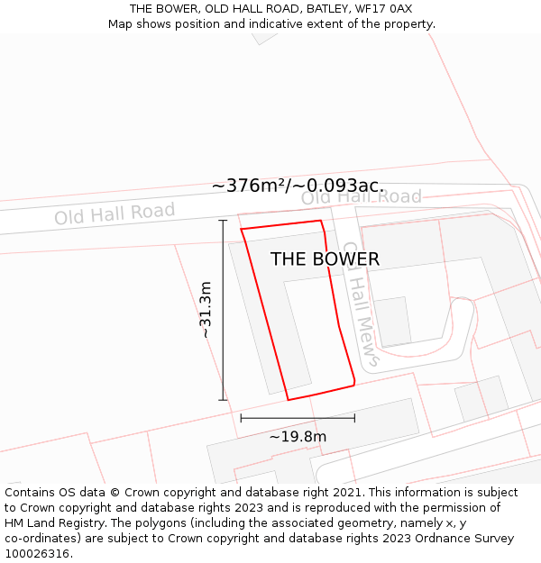 THE BOWER, OLD HALL ROAD, BATLEY, WF17 0AX: Plot and title map