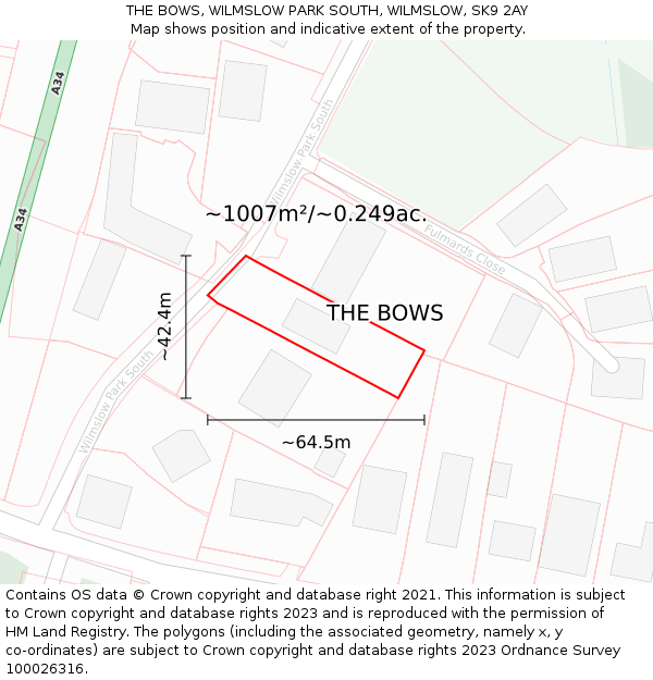 THE BOWS, WILMSLOW PARK SOUTH, WILMSLOW, SK9 2AY: Plot and title map