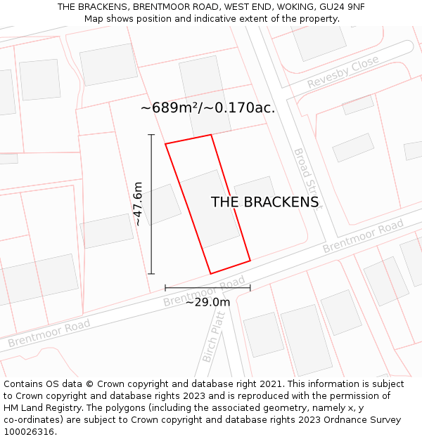 THE BRACKENS, BRENTMOOR ROAD, WEST END, WOKING, GU24 9NF: Plot and title map