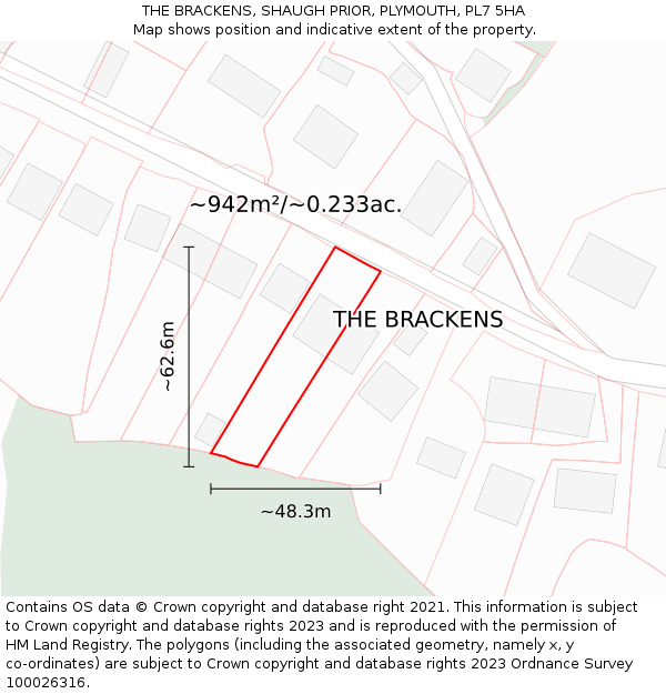 THE BRACKENS, SHAUGH PRIOR, PLYMOUTH, PL7 5HA: Plot and title map