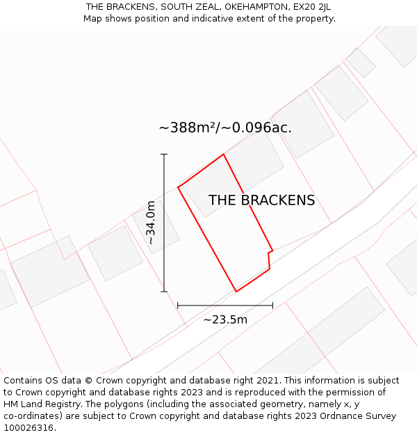 THE BRACKENS, SOUTH ZEAL, OKEHAMPTON, EX20 2JL: Plot and title map