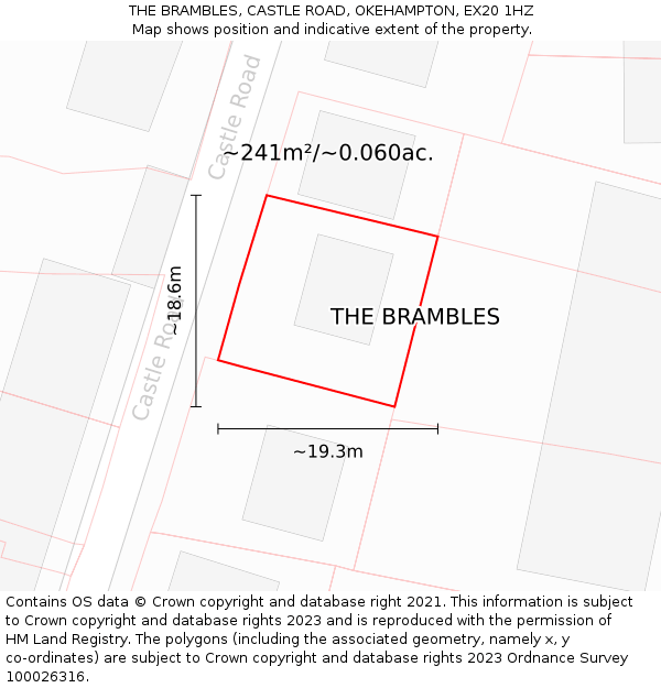 THE BRAMBLES, CASTLE ROAD, OKEHAMPTON, EX20 1HZ: Plot and title map