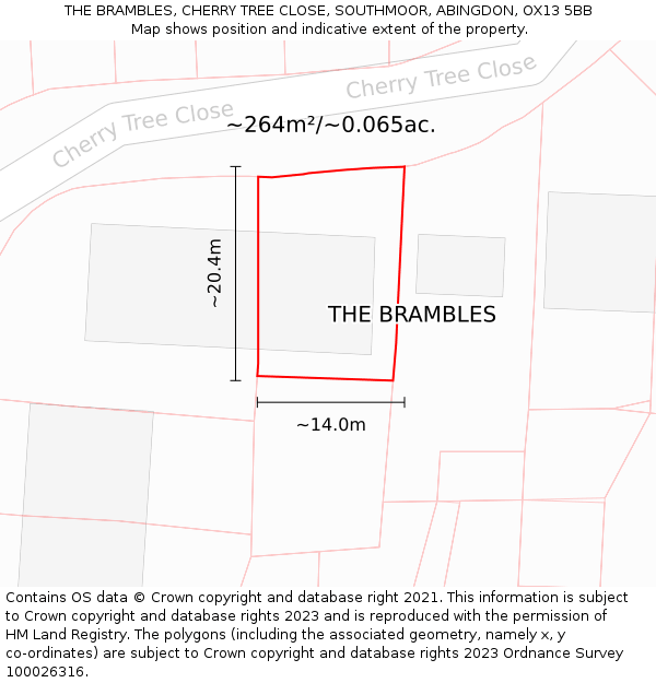 THE BRAMBLES, CHERRY TREE CLOSE, SOUTHMOOR, ABINGDON, OX13 5BB: Plot and title map