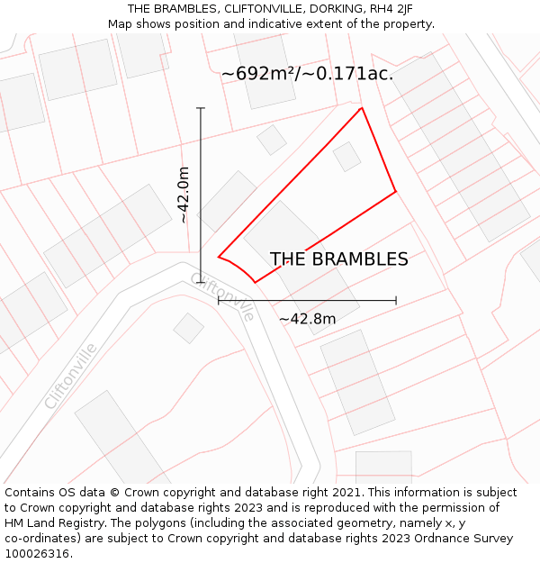 THE BRAMBLES, CLIFTONVILLE, DORKING, RH4 2JF: Plot and title map