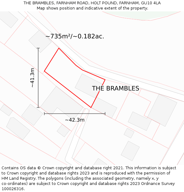 THE BRAMBLES, FARNHAM ROAD, HOLT POUND, FARNHAM, GU10 4LA: Plot and title map