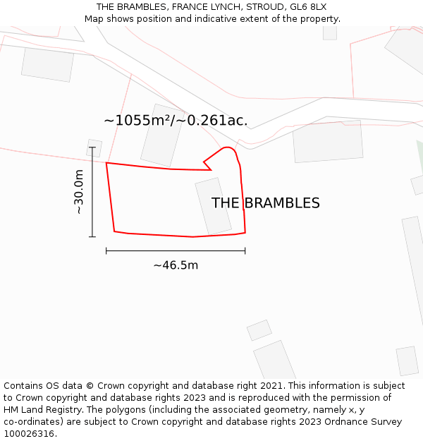 THE BRAMBLES, FRANCE LYNCH, STROUD, GL6 8LX: Plot and title map