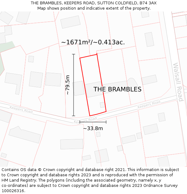 THE BRAMBLES, KEEPERS ROAD, SUTTON COLDFIELD, B74 3AX: Plot and title map