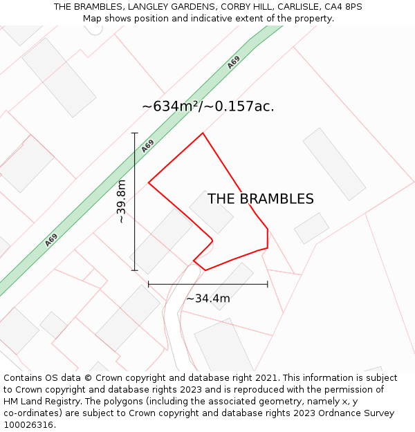 THE BRAMBLES, LANGLEY GARDENS, CORBY HILL, CARLISLE, CA4 8PS: Plot and title map