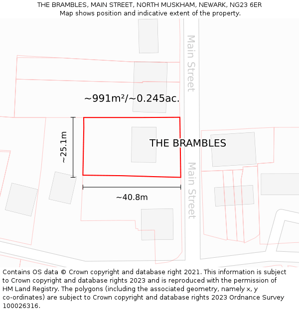 THE BRAMBLES, MAIN STREET, NORTH MUSKHAM, NEWARK, NG23 6ER: Plot and title map