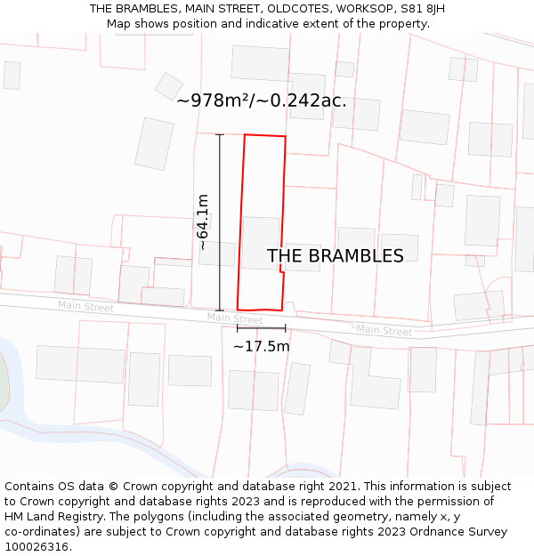 THE BRAMBLES, MAIN STREET, OLDCOTES, WORKSOP, S81 8JH: Plot and title map