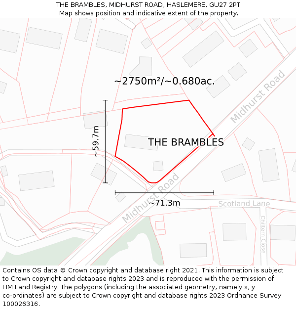 THE BRAMBLES, MIDHURST ROAD, HASLEMERE, GU27 2PT: Plot and title map