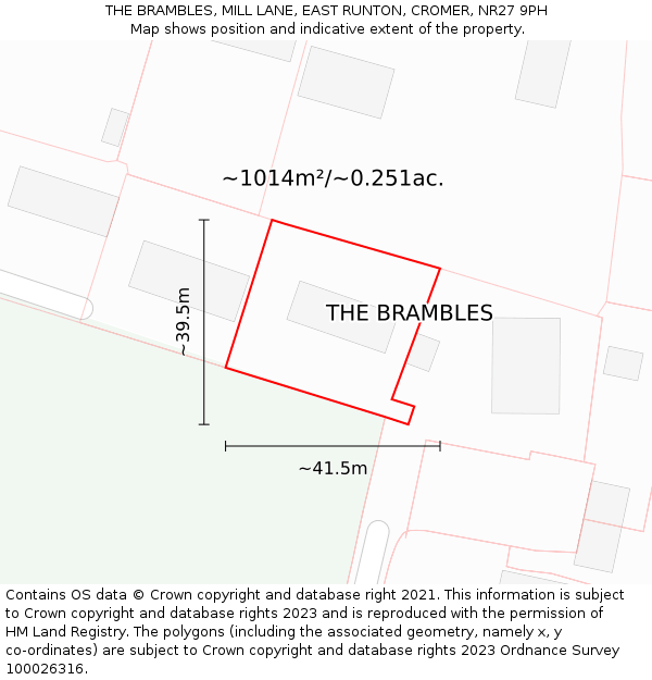 THE BRAMBLES, MILL LANE, EAST RUNTON, CROMER, NR27 9PH: Plot and title map