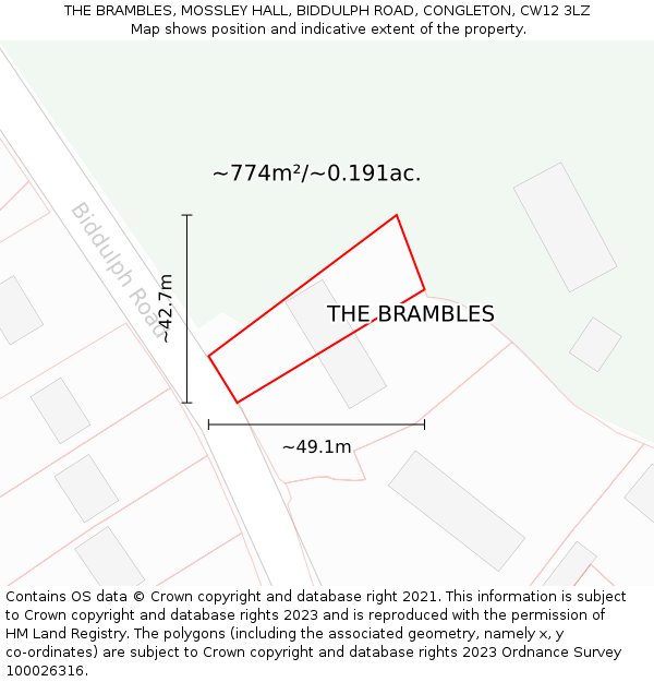 THE BRAMBLES, MOSSLEY HALL, BIDDULPH ROAD, CONGLETON, CW12 3LZ: Plot and title map