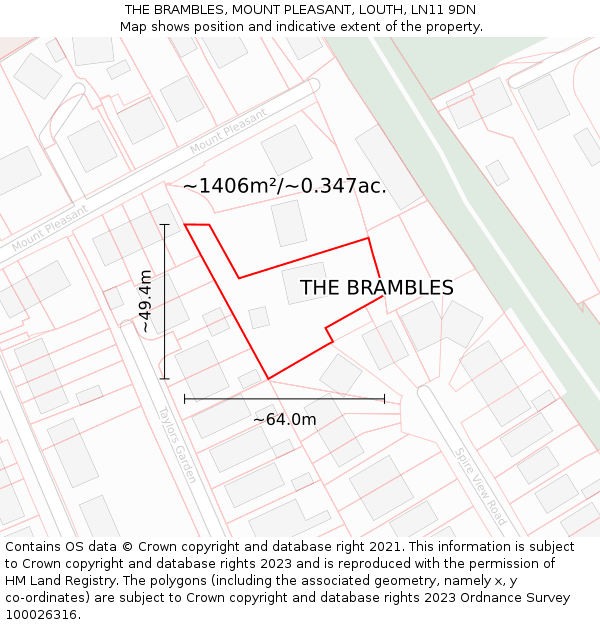 THE BRAMBLES, MOUNT PLEASANT, LOUTH, LN11 9DN: Plot and title map