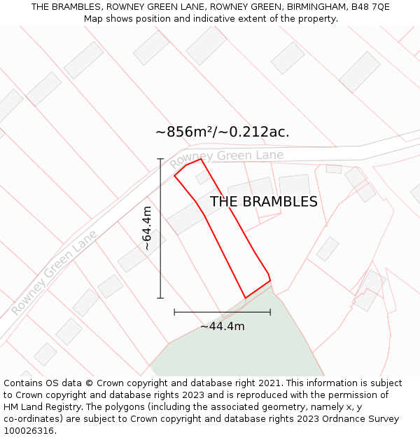 THE BRAMBLES, ROWNEY GREEN LANE, ROWNEY GREEN, BIRMINGHAM, B48 7QE: Plot and title map