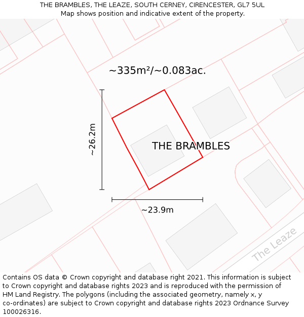 THE BRAMBLES, THE LEAZE, SOUTH CERNEY, CIRENCESTER, GL7 5UL: Plot and title map