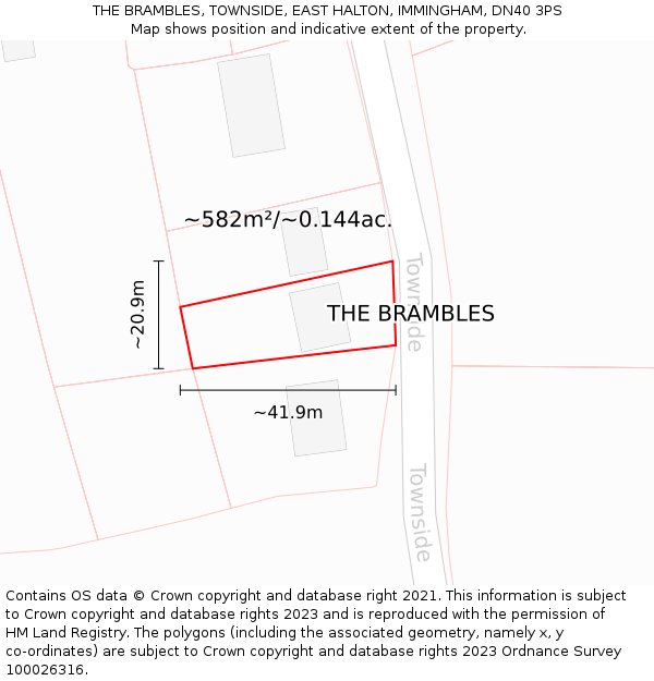 THE BRAMBLES, TOWNSIDE, EAST HALTON, IMMINGHAM, DN40 3PS: Plot and title map