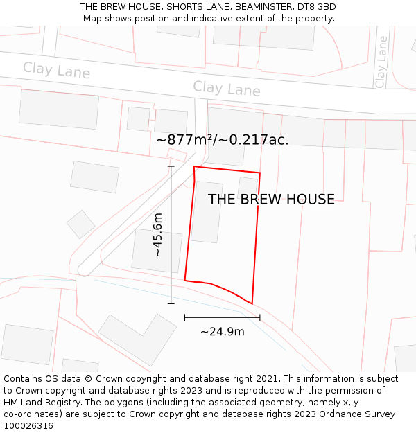 THE BREW HOUSE, SHORTS LANE, BEAMINSTER, DT8 3BD: Plot and title map