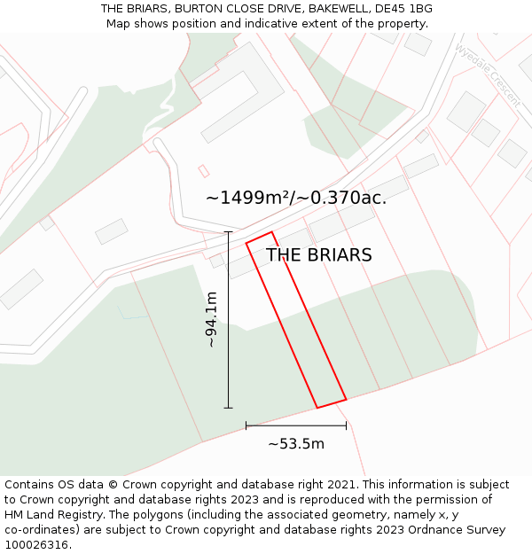 THE BRIARS, BURTON CLOSE DRIVE, BAKEWELL, DE45 1BG: Plot and title map