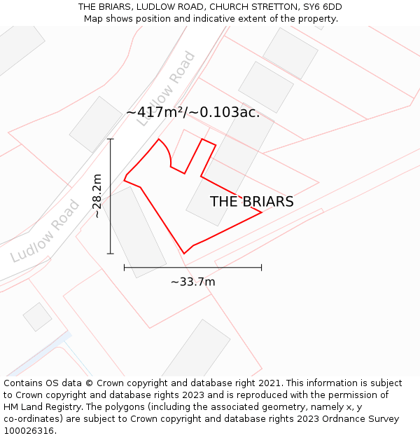 THE BRIARS, LUDLOW ROAD, CHURCH STRETTON, SY6 6DD: Plot and title map