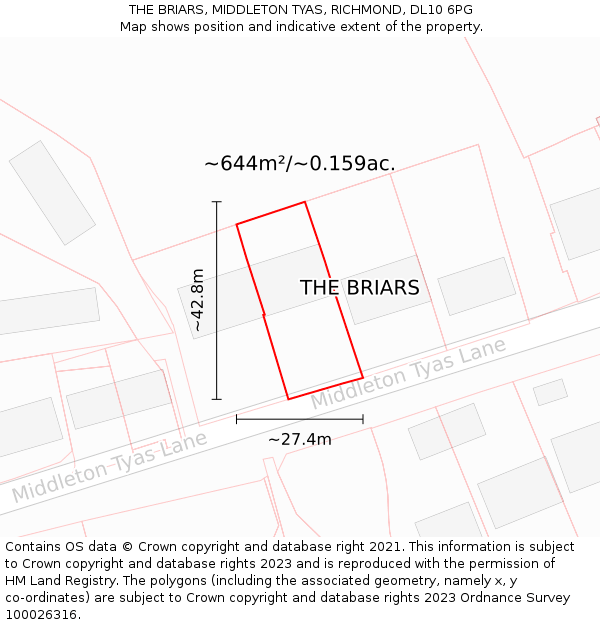 THE BRIARS, MIDDLETON TYAS, RICHMOND, DL10 6PG: Plot and title map